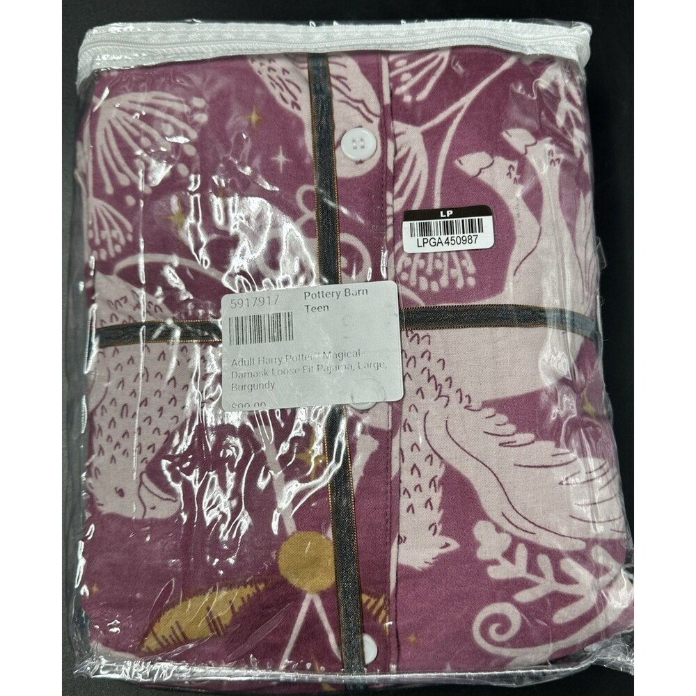 Pottery Barn Teen Harry Potter Magical Damask 2 Pc Organic Flannel Pajamas Sz LG - Picture 4 of 6